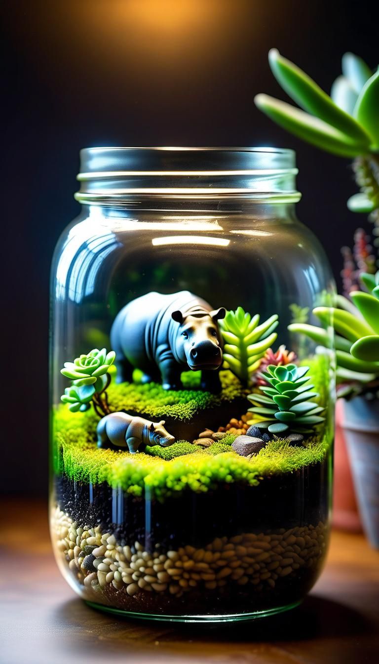 Mini Hippo Habitat in Glass Jar Terrarium