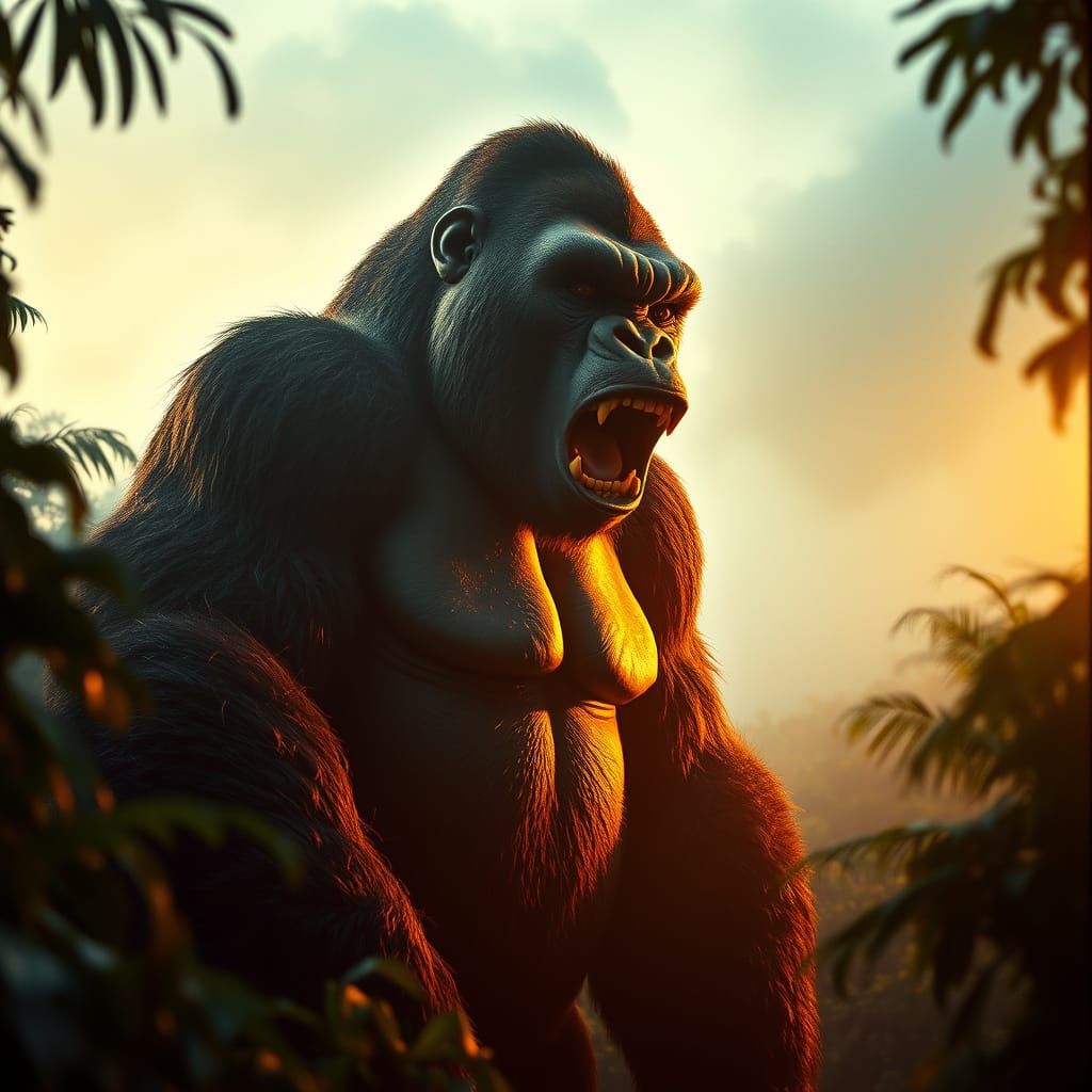 Epic King Kong Amidst Golden Jungle