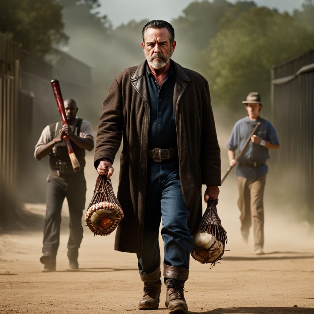 Intense Portrait of Negan with Knife and Lucille