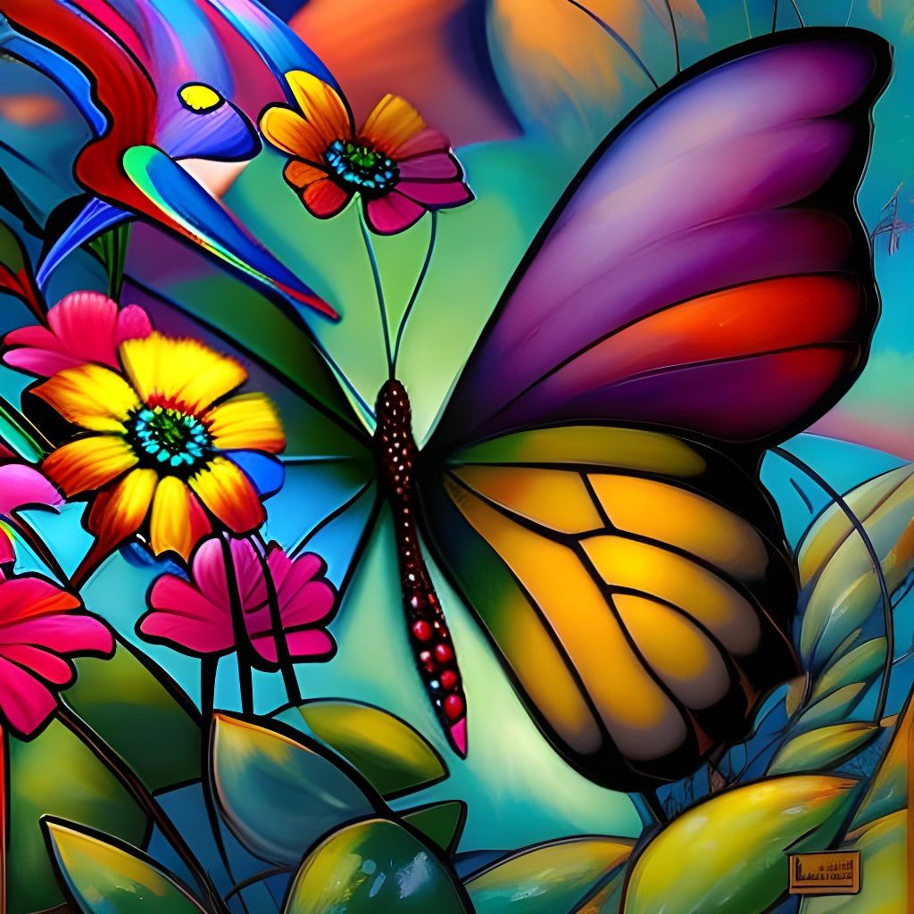 Colorful Impasto Butterfly in Expressionist Style