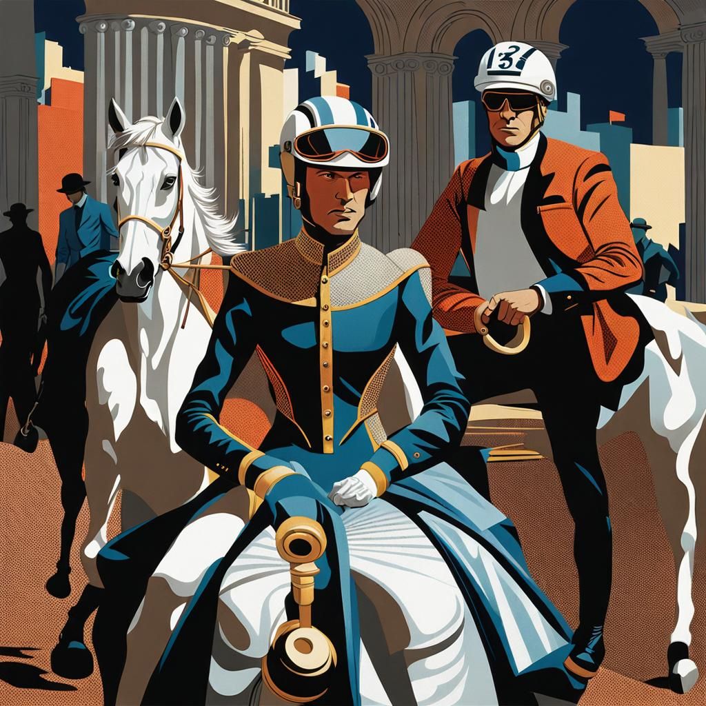 Horse Jockey in Spandex Suit: Minimalist Modern Action