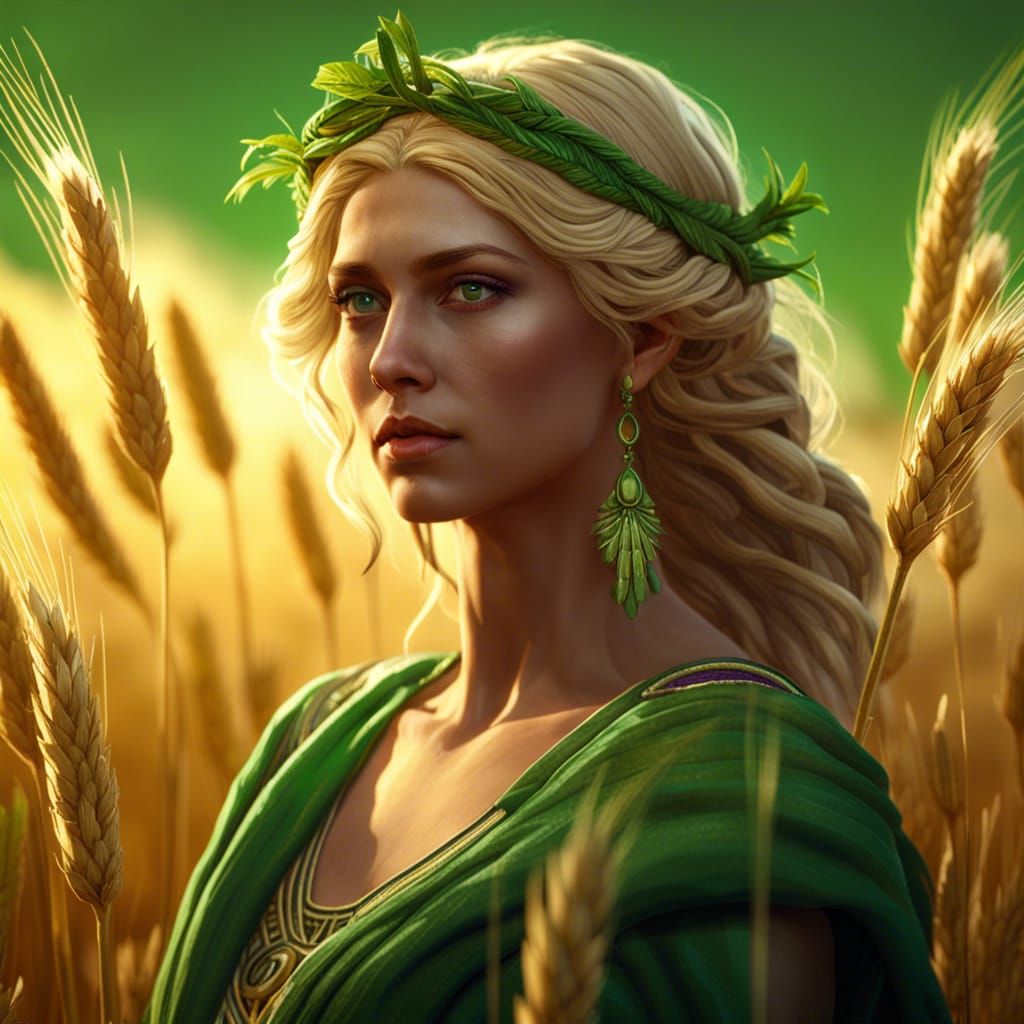 Demeter, Goddess of the Harvest in a Wheat Field