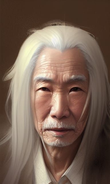 Elegant Japanese Old Man Portrait in Ghibli Style