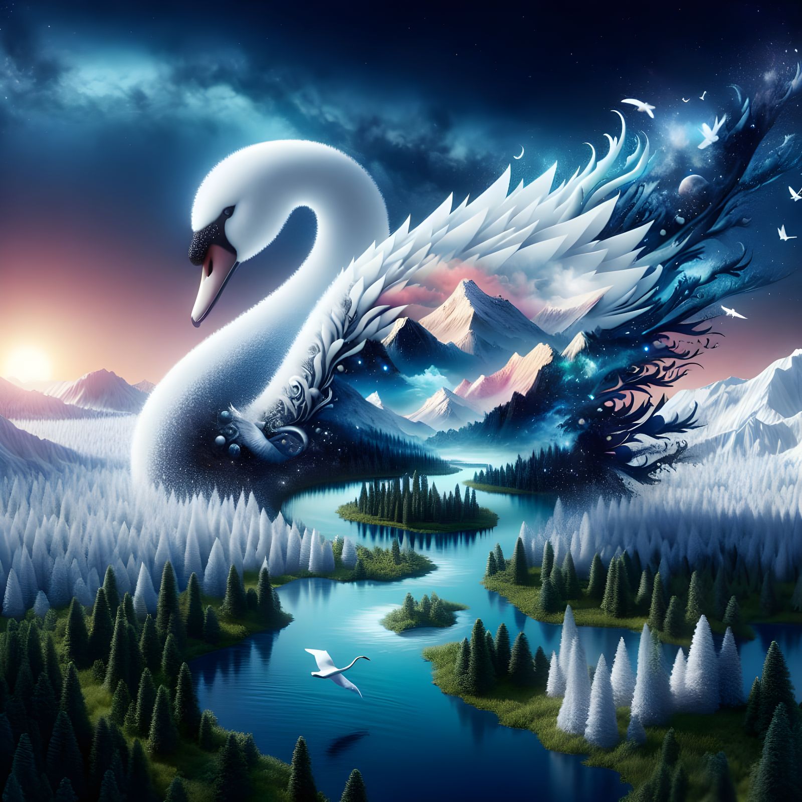 Futuristic Swan Blends Nature and Technology in a Celestial....