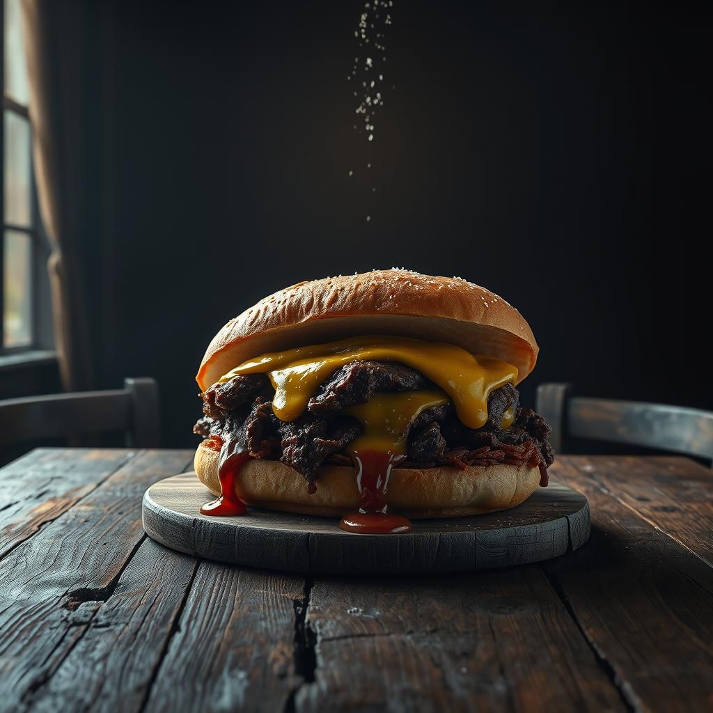 Confused A.I.  Bread Beef dripping sandwich with a sprinkle of salt for a snack.