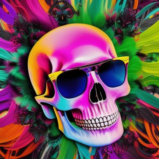 Colorful Skull with Sunglasses in HDR