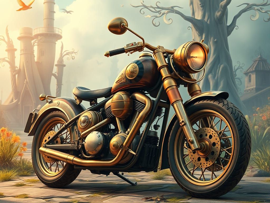 Steampunk Motorcycle with Brass & Copper Accents