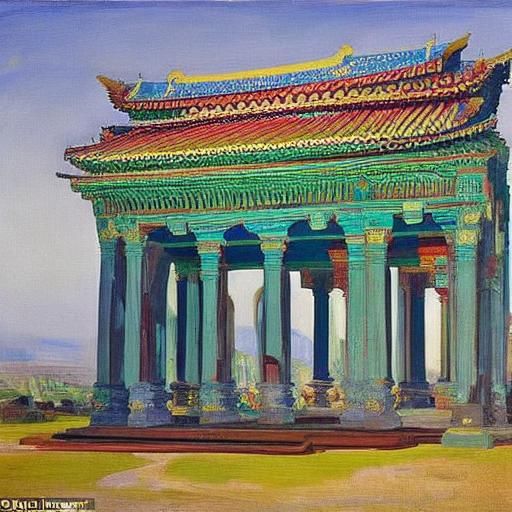 Abandoned Temple in Style of Serebriakova and Warhol