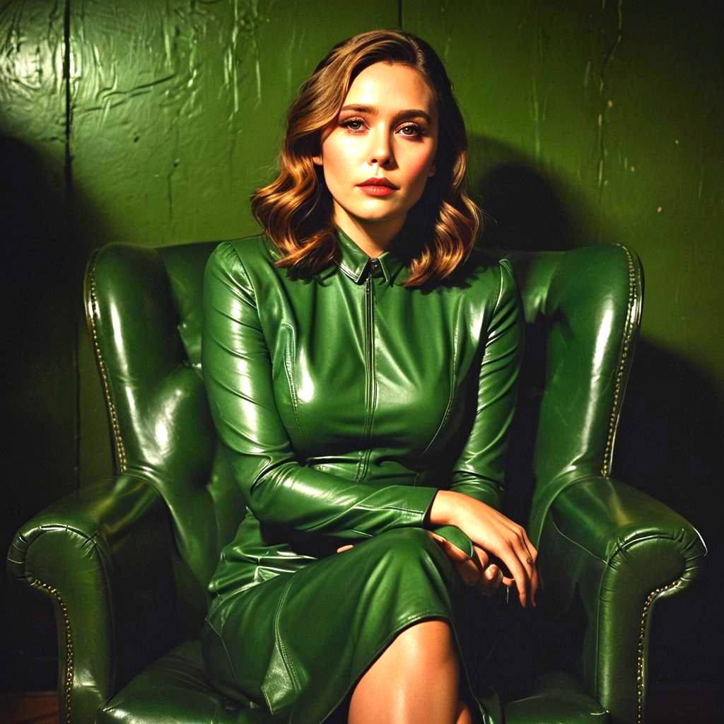 Woman in Green Leather Dress Digital Art