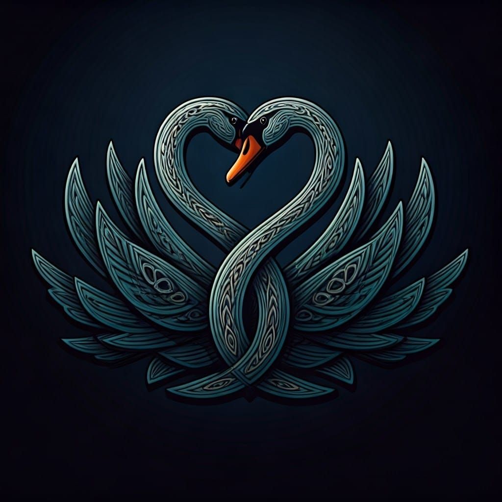 Celtic Line Drawing of Two Swans in Intertwined Necks