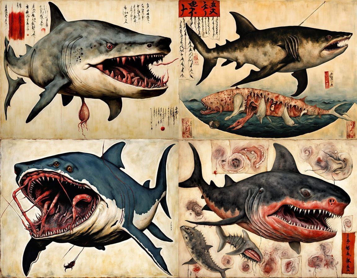 Disturbing Tokyo Mutant Creature in Japanese Surrealist Styl...