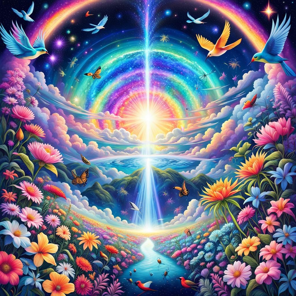 Cosmic Tropical Nature in Psychedelic Mixed Media