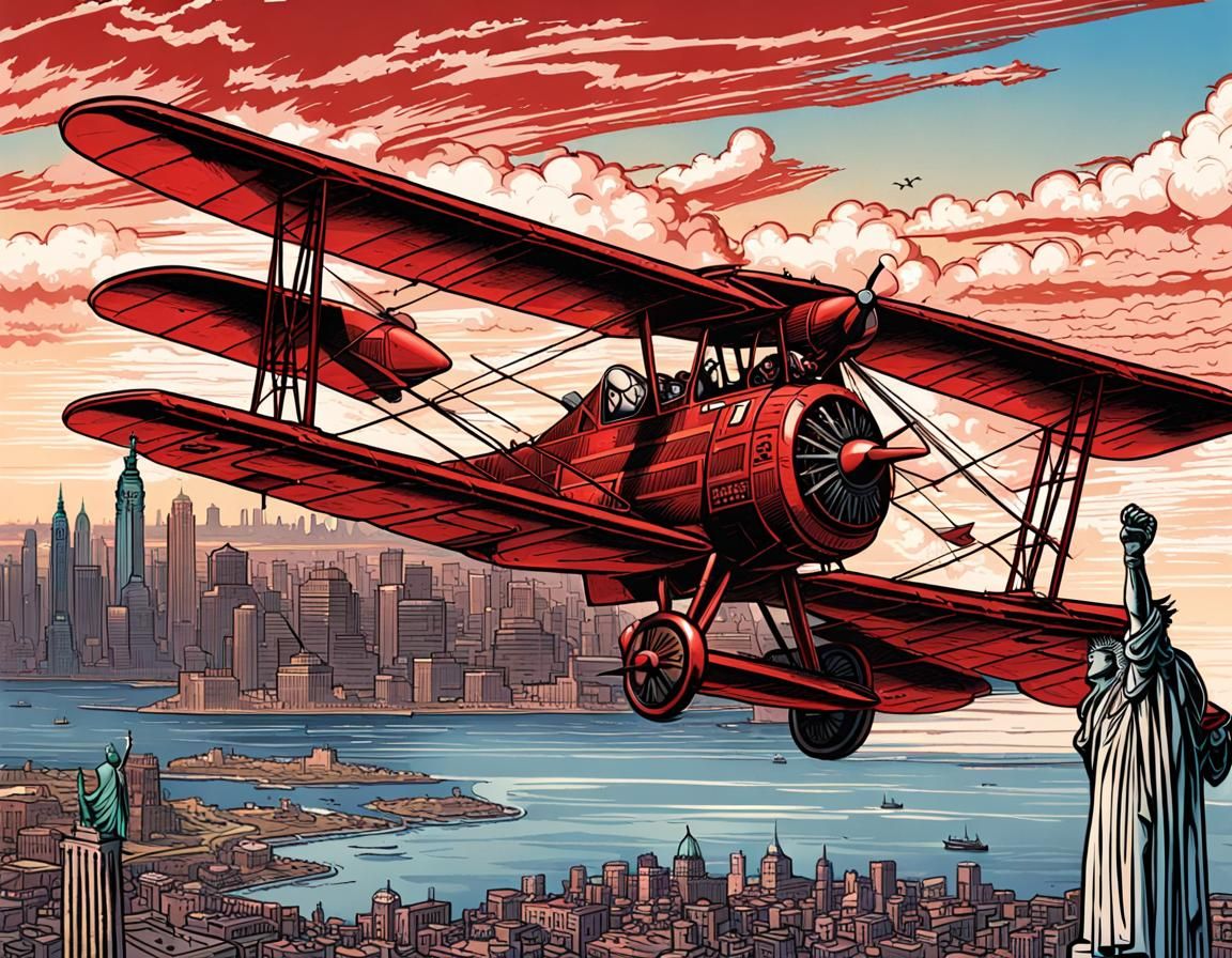World War 1 Plane over Statue of Liberty in Comic Art