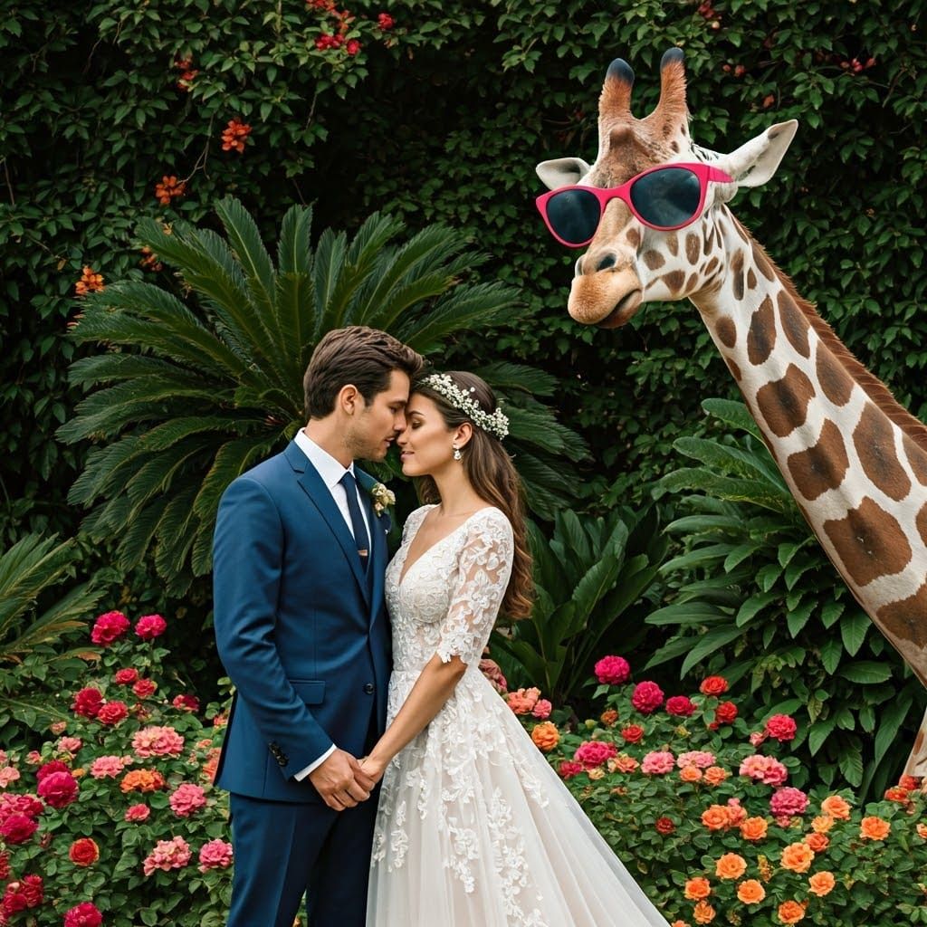 Bride and Groom Photobombed by Giraffe