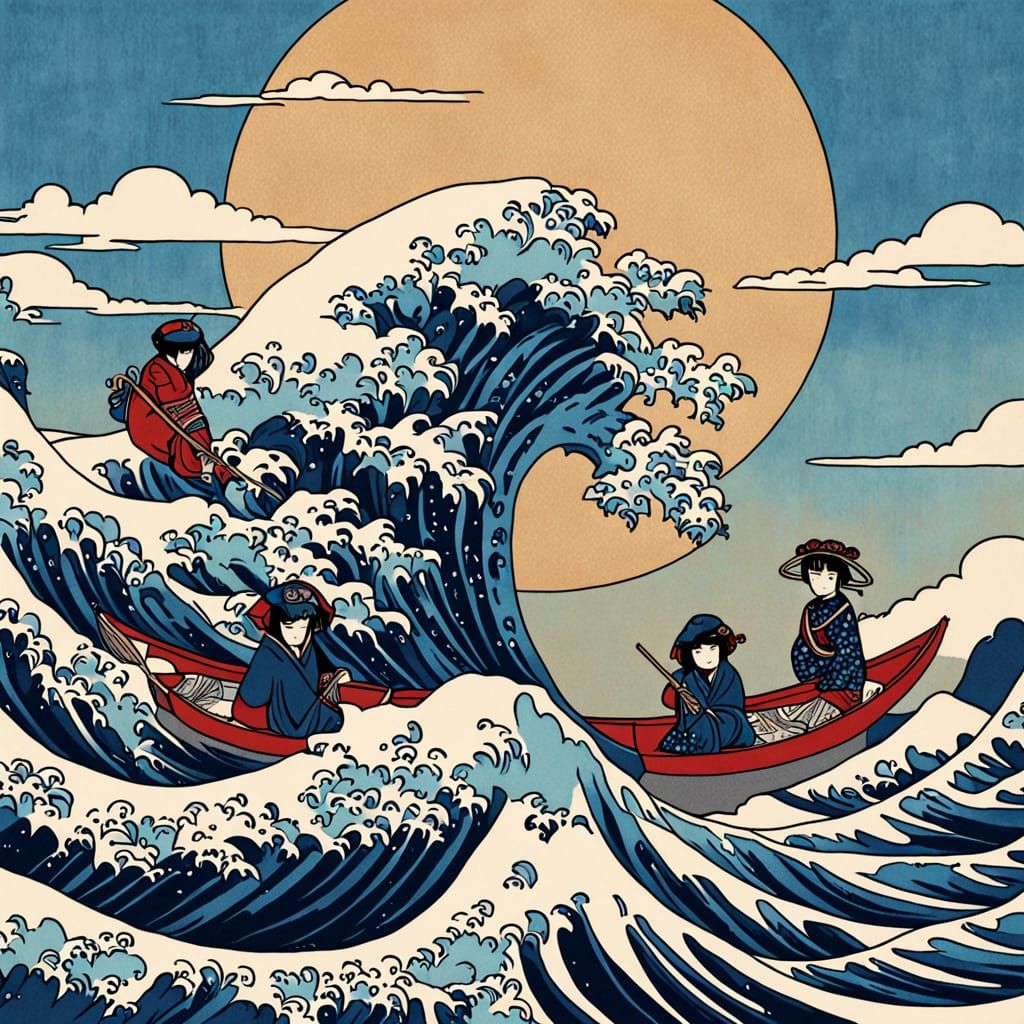 Daemon Cat Gang Members in Vibrant Ukiyo-e Style