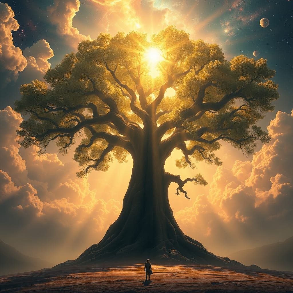 Ethereal Tree Reaching Nebula, Digital Matte Painting