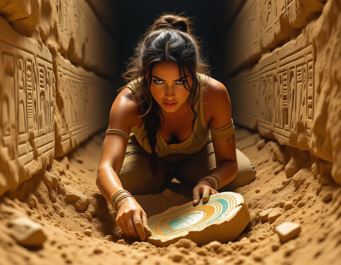 Dusty Archaeologist Unearths Sarcophagus Fragment in Egyptia...