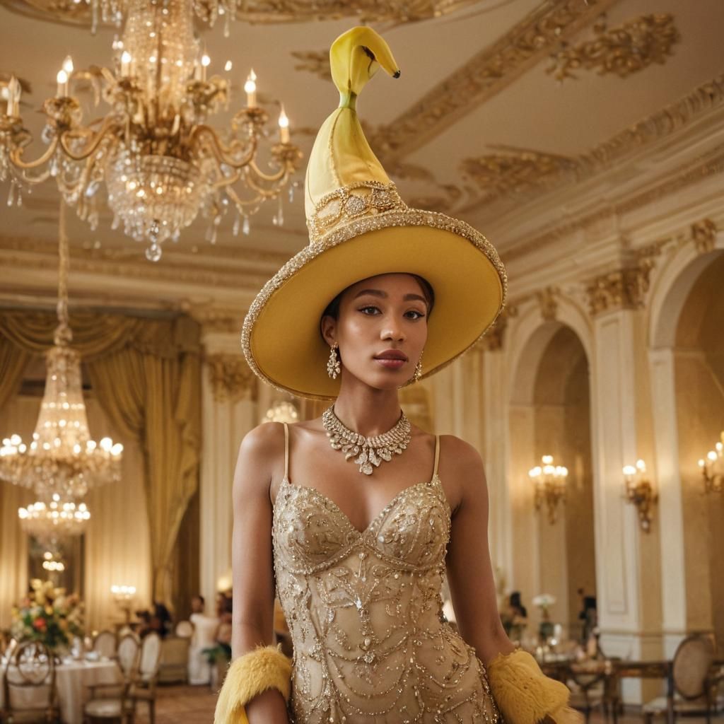 Glamorous Portrait of Woman in Banana Hat