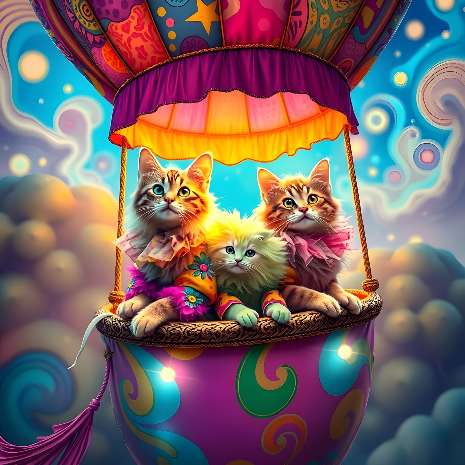 Cats Ride a Psychedelic Balloon