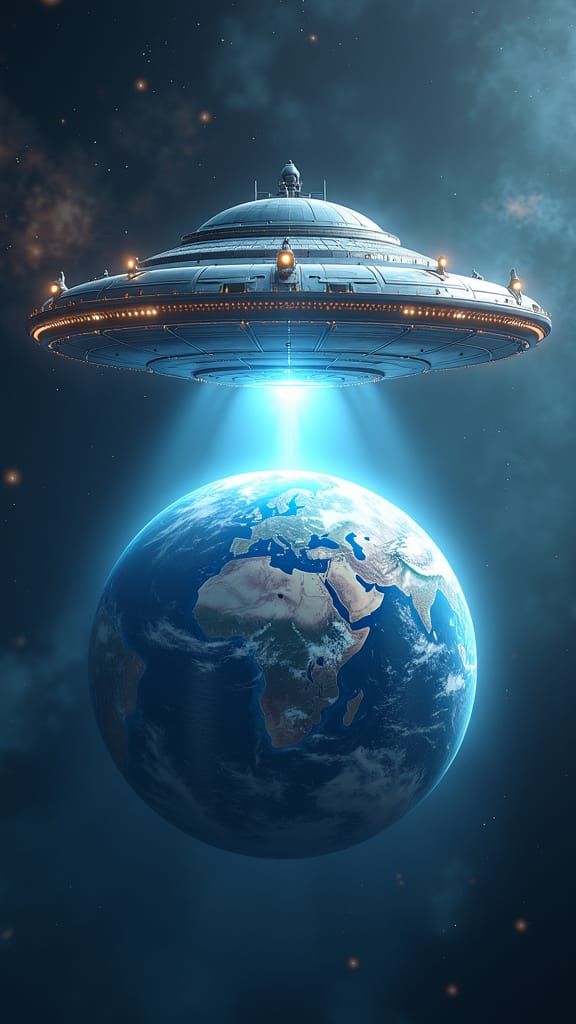 Futuristic Alien Spaceship over Earth in Digital Surrealism