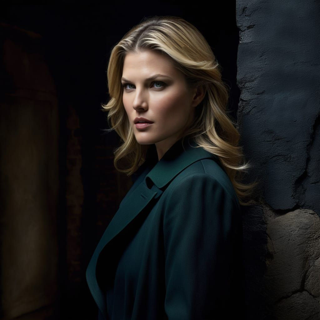 Ali in the Shadows, Dark Green and Blue Oil Painting