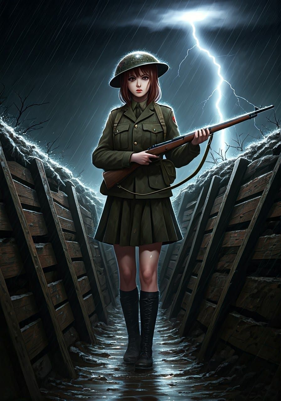 Girl in British WW2 Uniform in Anime Style