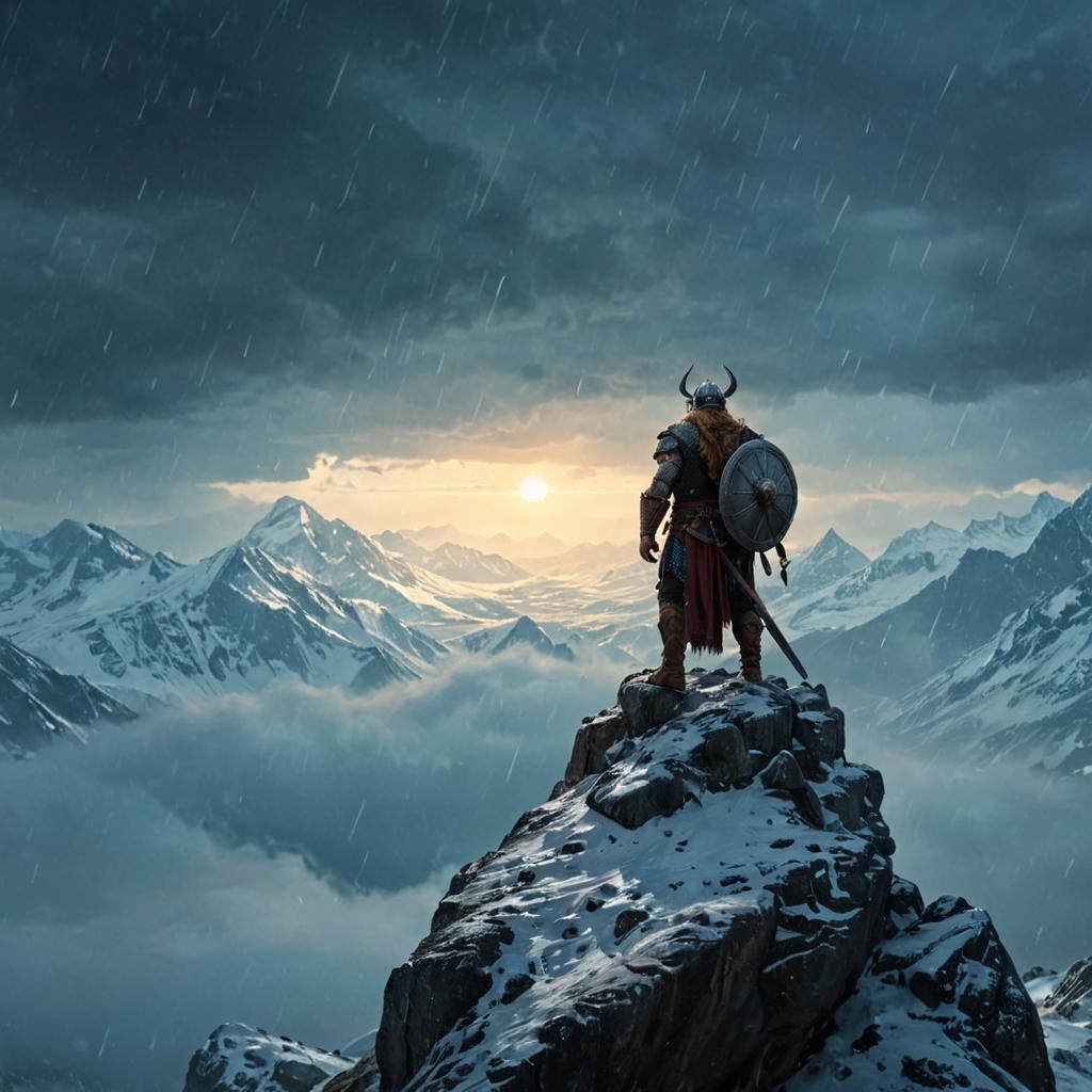 Viking in Winter Storm: Dark Fantasy Concept Art