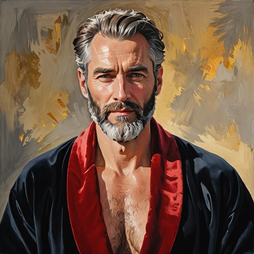 Heavenly Portrait of Grey-Bearded Man as Impasto Painting