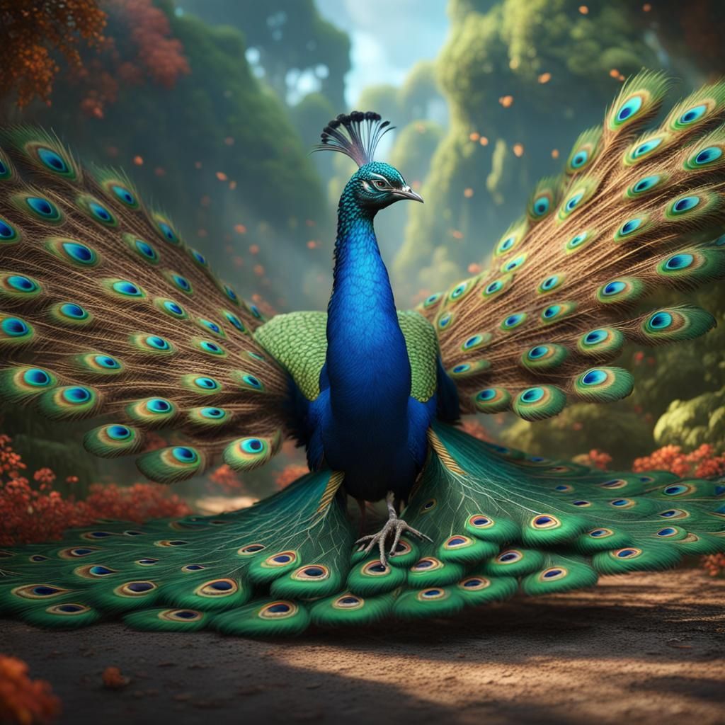 Peacocks in Flight: Detailed Matte Painting