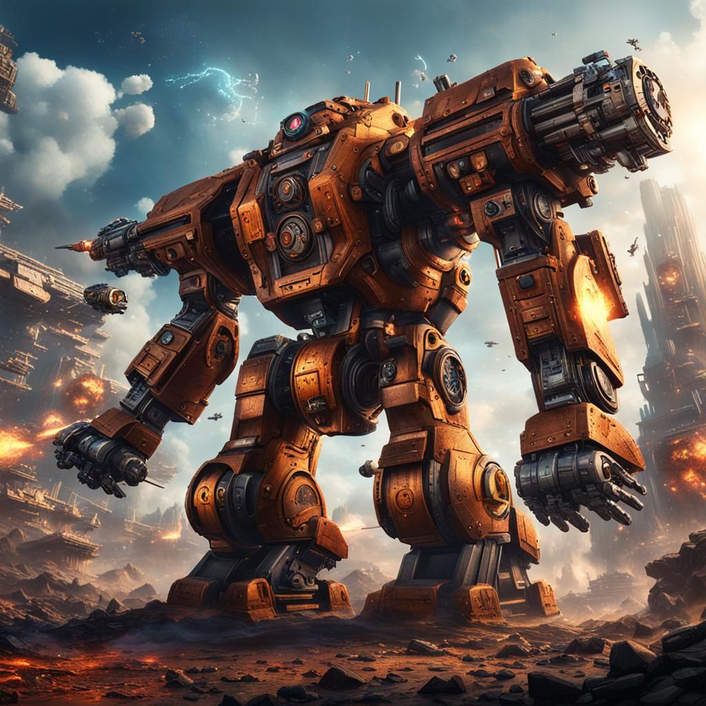 Earth's Defenders Battle Robot Adversaries in Detailed Matte...