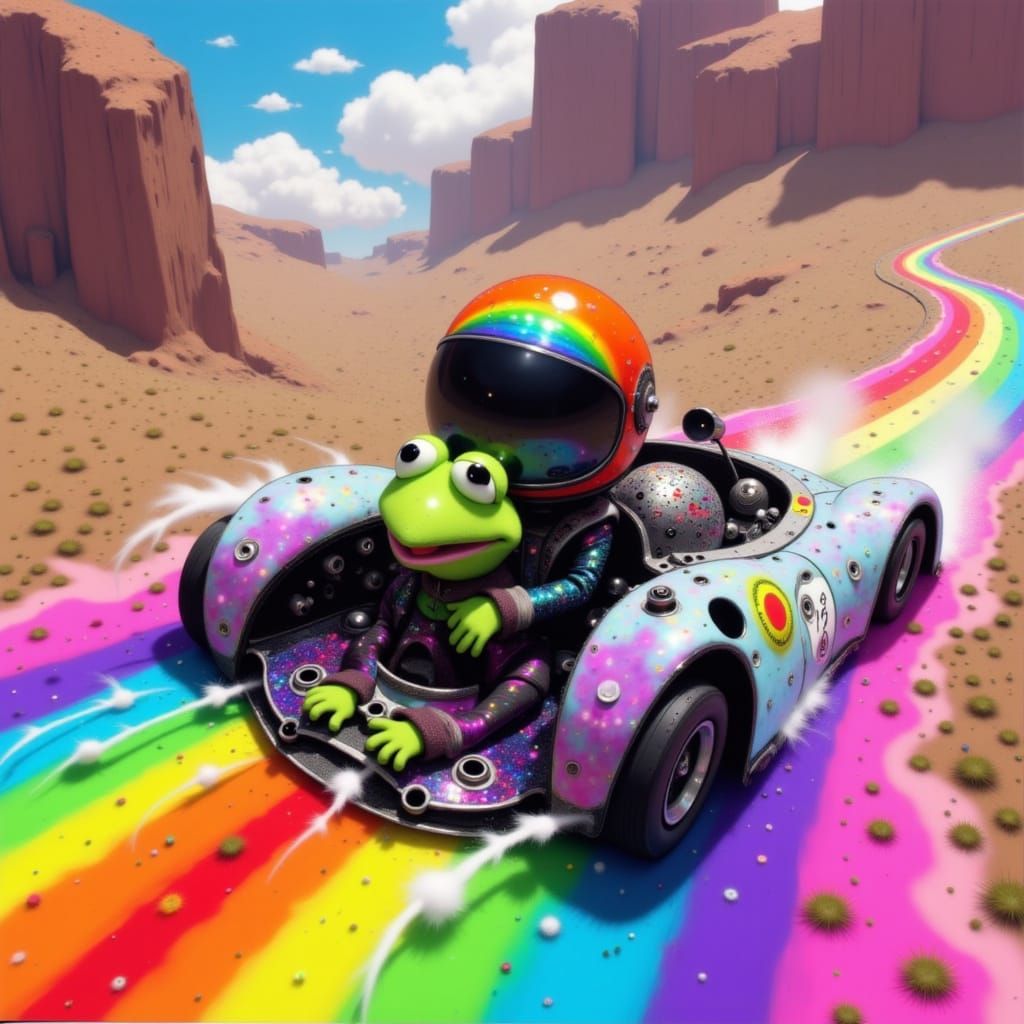 Kermit the Frog Races on Rainbow Road