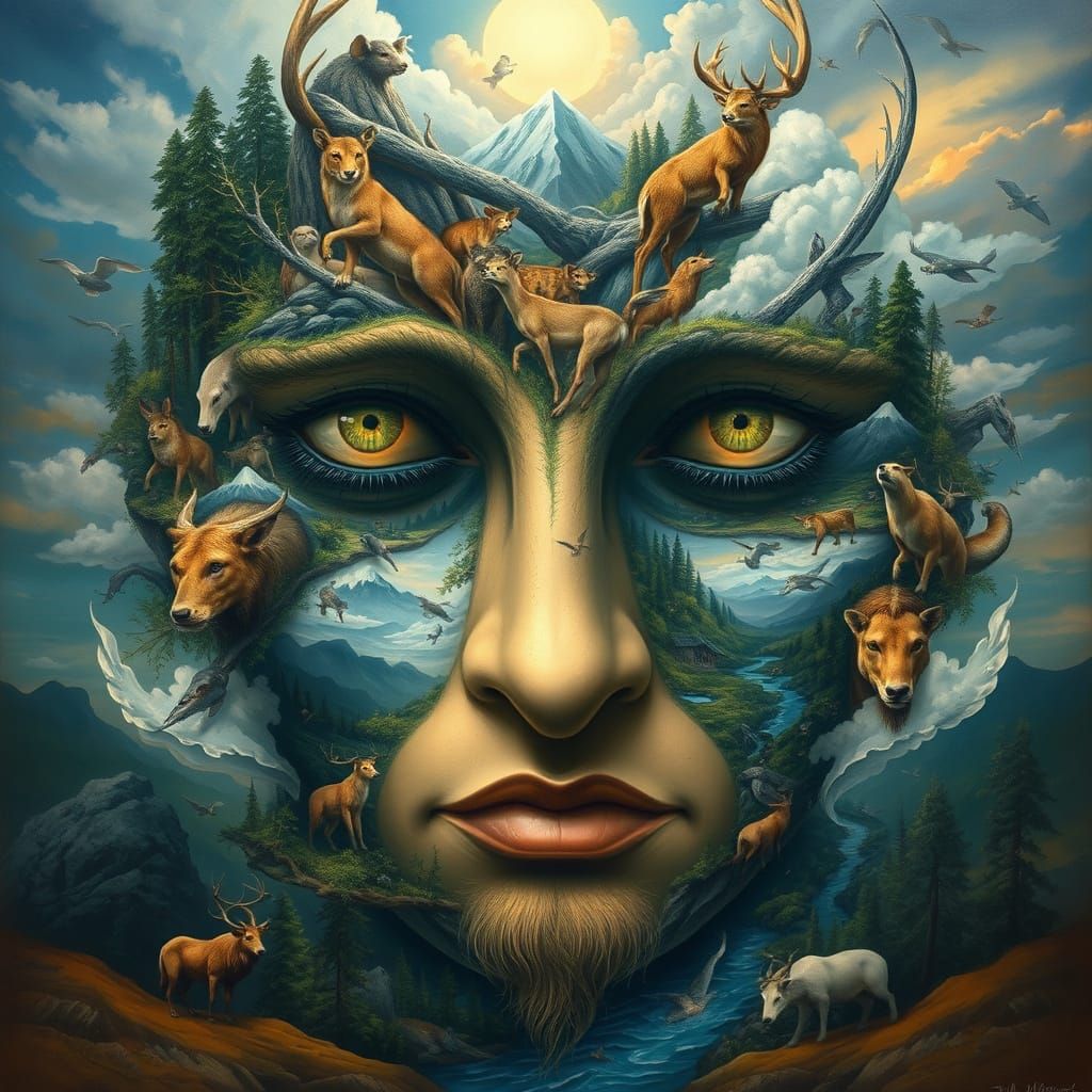 Giant Face Landscape Art with Earth Tones