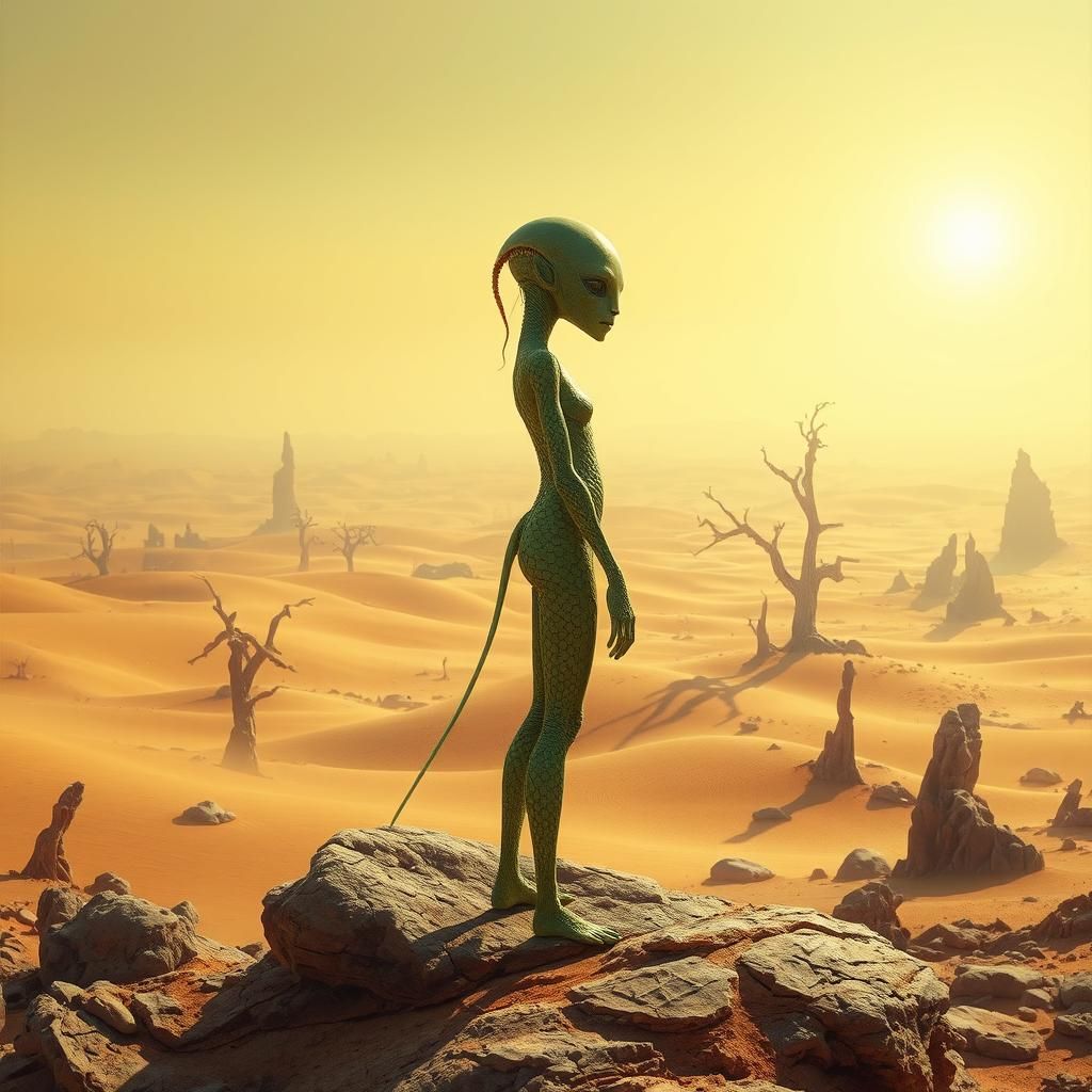 An alien desert being with delicate, markings, sour-apple sc...