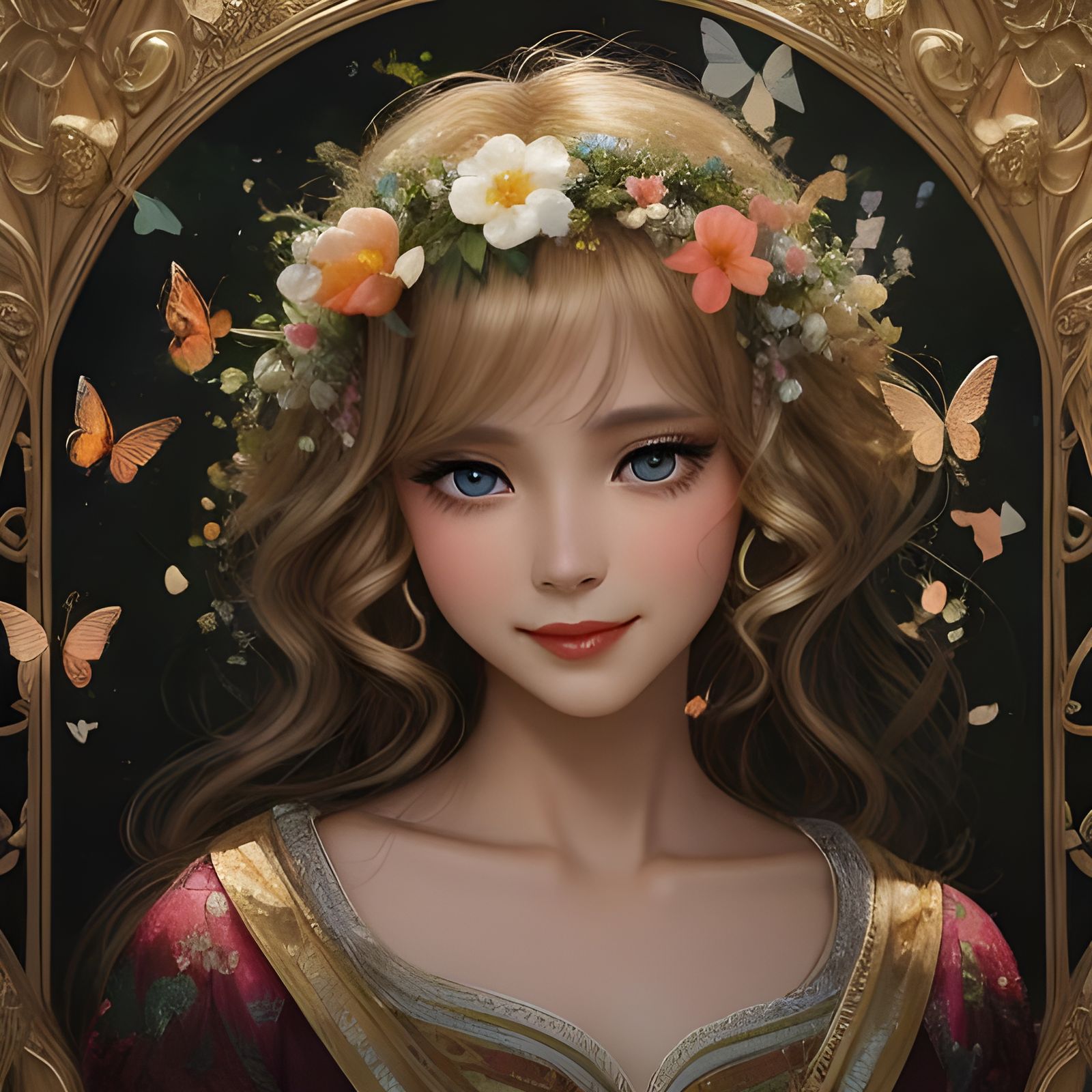 Charming Spring Goddess Portrait in Art Deco Style