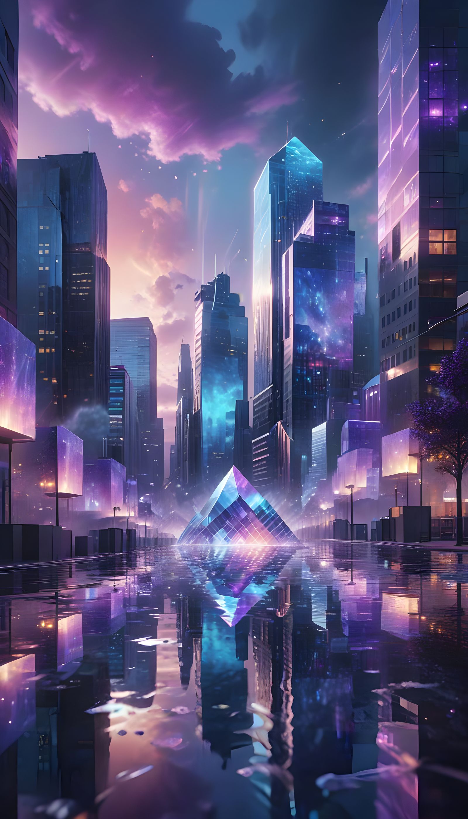 Prismatic Cityscape in Block Art Style