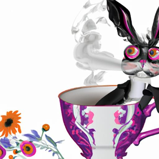 Comical Rabbit in Tea Mug: Pop Art Digital Illustration