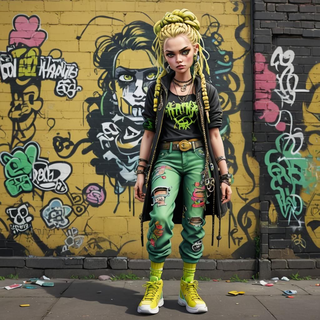 Gothic Punk Caricature with Pastel Graffiti Outfit