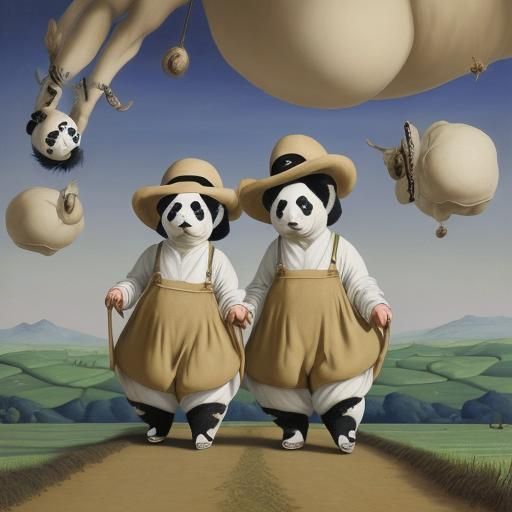 Surreal Panda Farmers in Dali Style