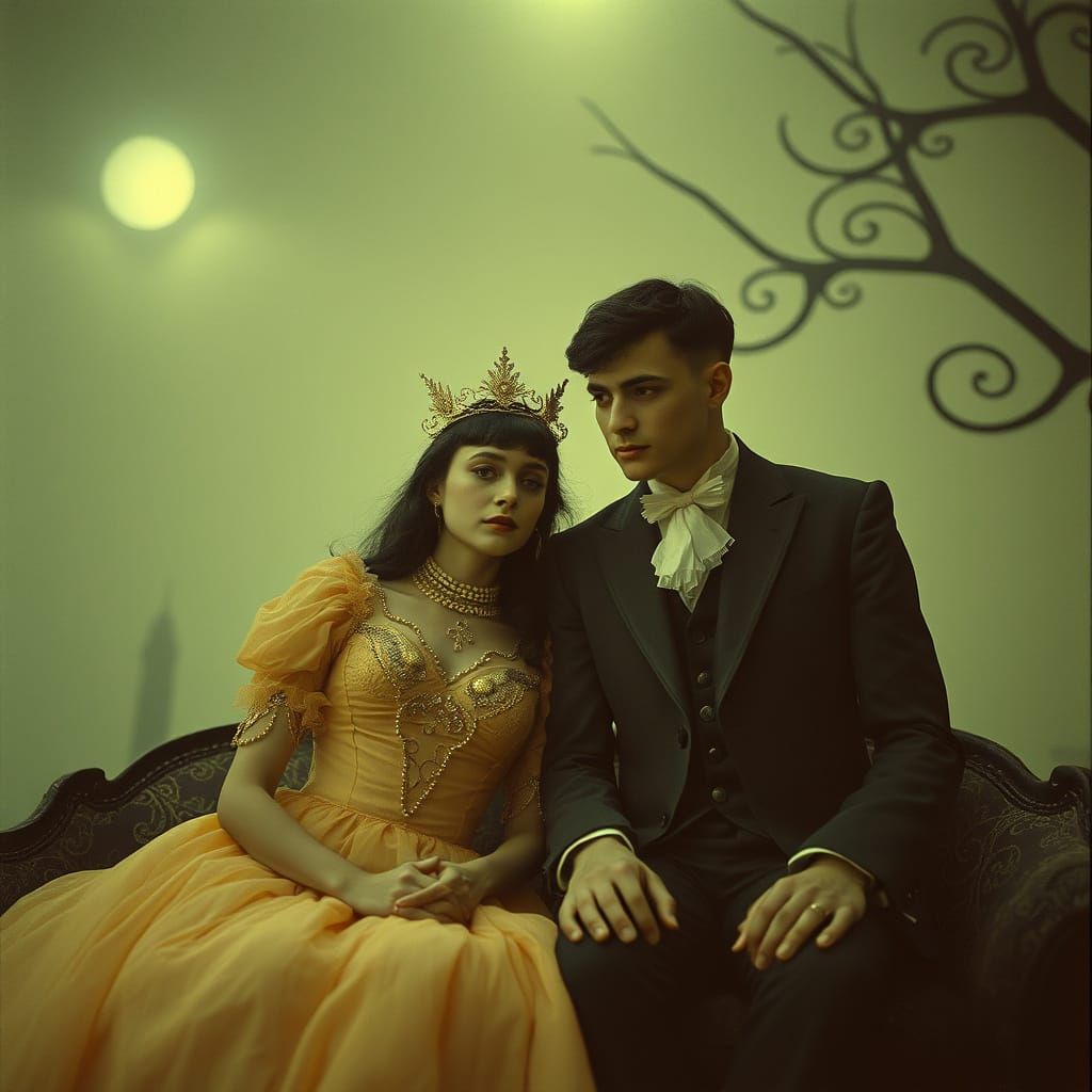 Surreal Dystopian Couple in Autochrome Style