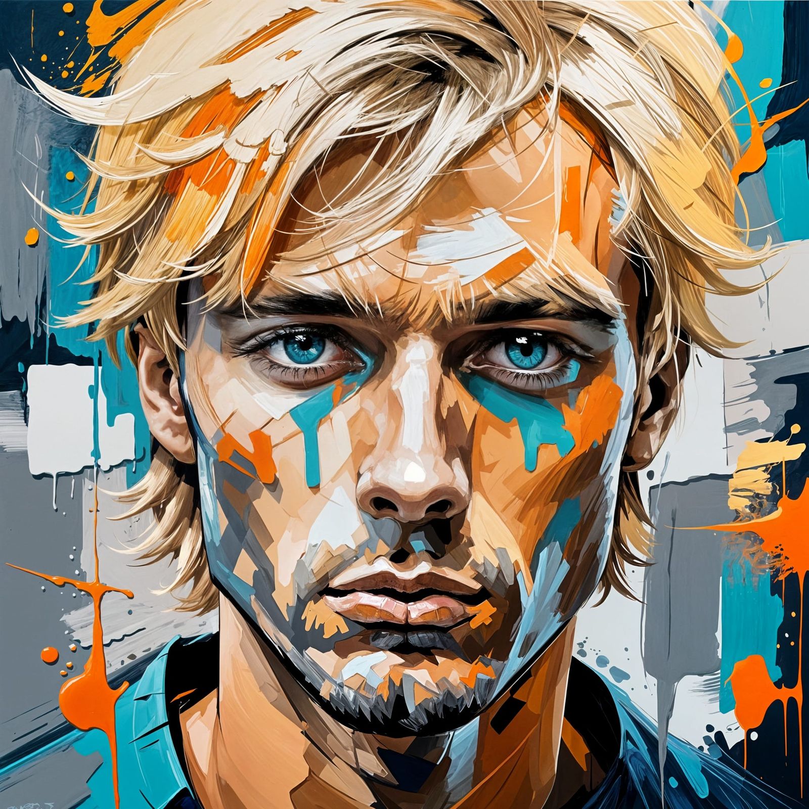 Abstract Portrait of a Blond Man with Striking Eyes