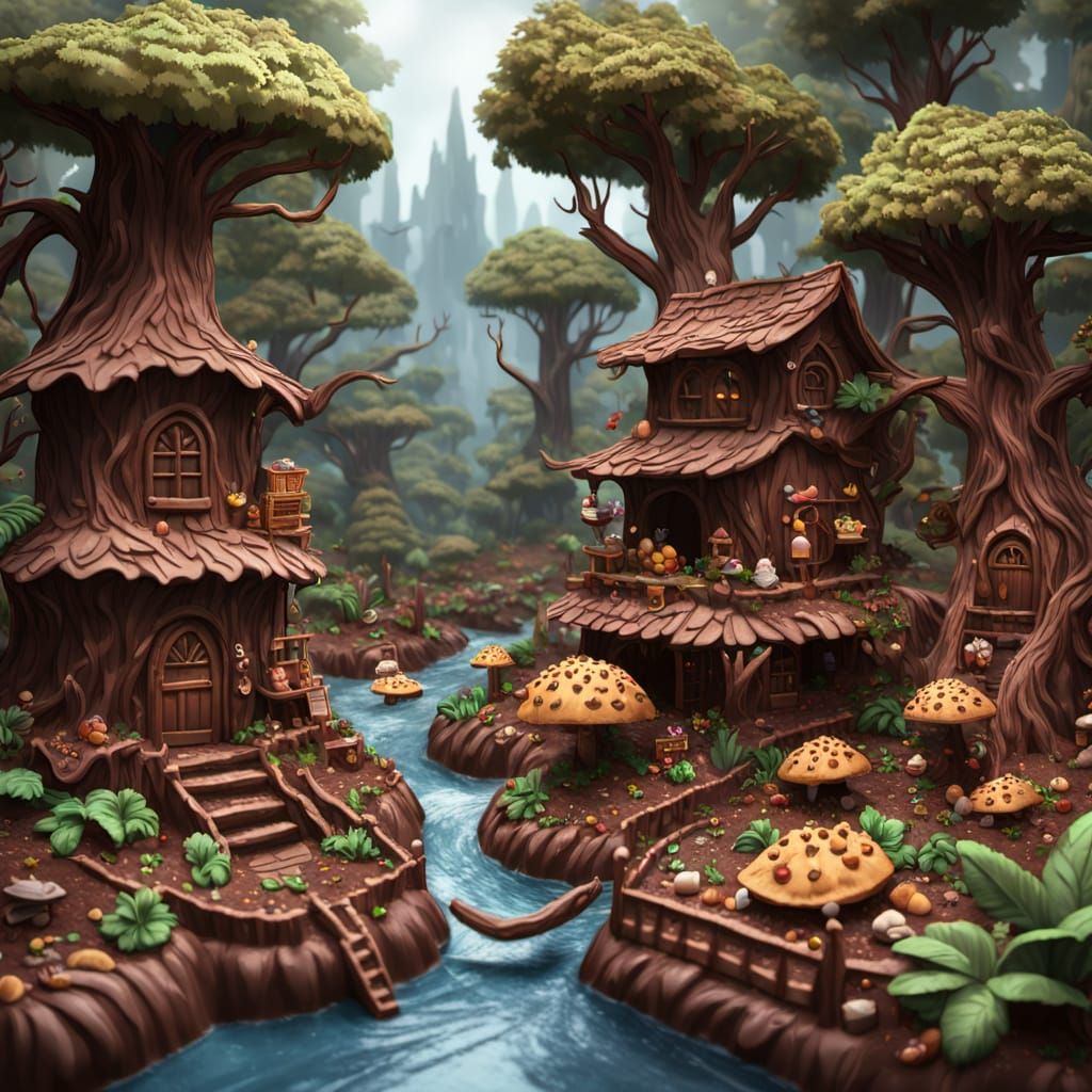 Chocolate Fantasy Landscape with Chocolate Trees