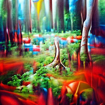 Colorful Forest Artwork in Hyperrealism Style