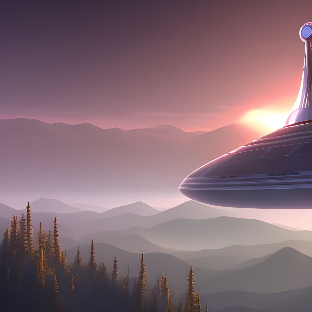 Silver UFO Over Smoky Mountains: Detailed Matte Painting