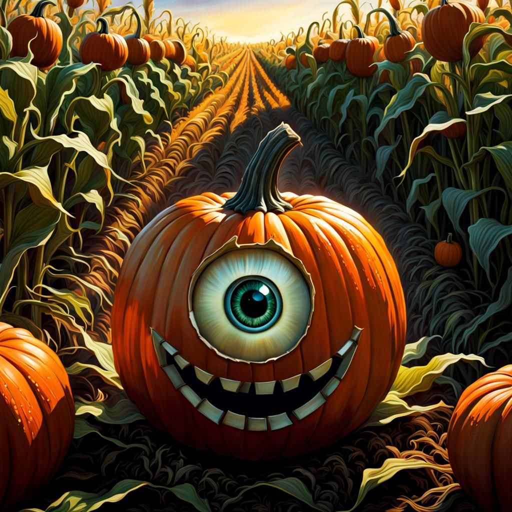 Smiling Pumpkin in Tim Burton Style