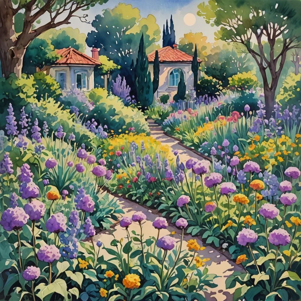 Impressionist Garden Dream in Gouache and Watercolor