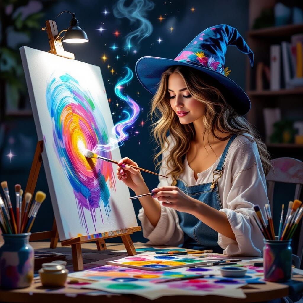 Enchanting Artists Painting Magical Scenes with Brushes and ...