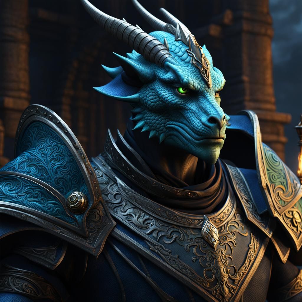 Dragonborn Monk with Blue Lightning in Medieval Style