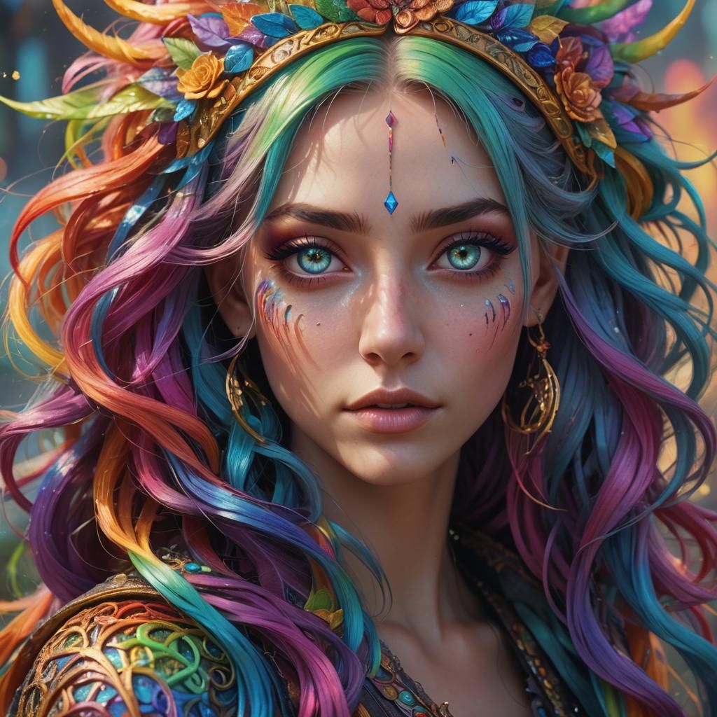 Rainbow Girl in Dreamlike Fantasy Art