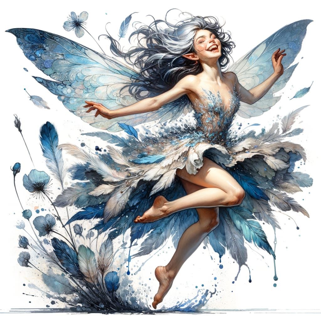 Euphoric Faerie Leaping in Vibrant Watercolor Portrait
