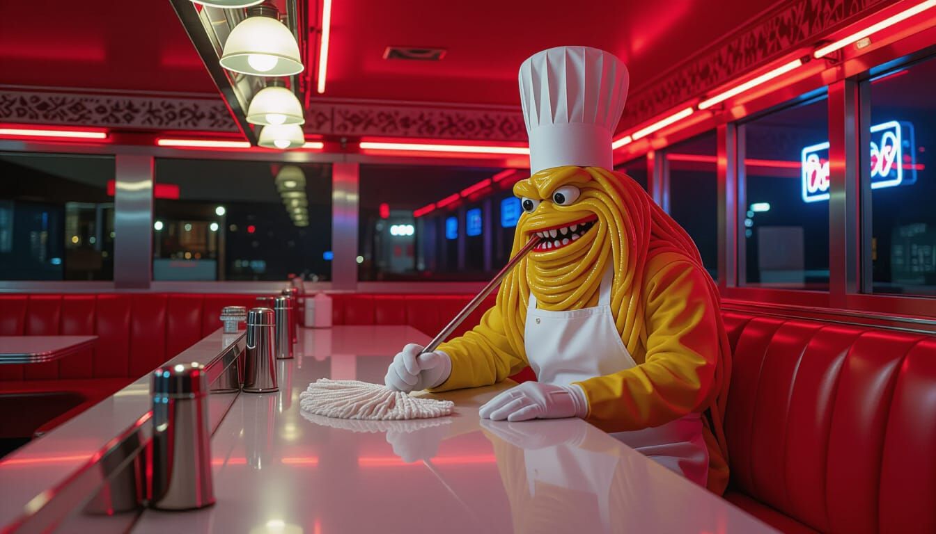 Spaghetti Monster Chef in Retro Diner